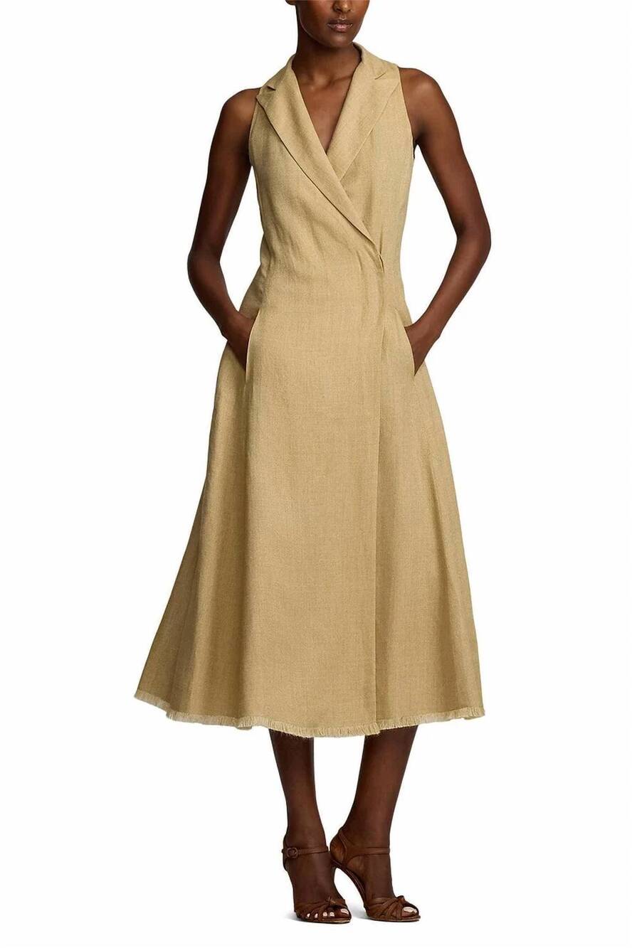 NEW RALPH LAUREN alecia sleeveless day dress in lux tan